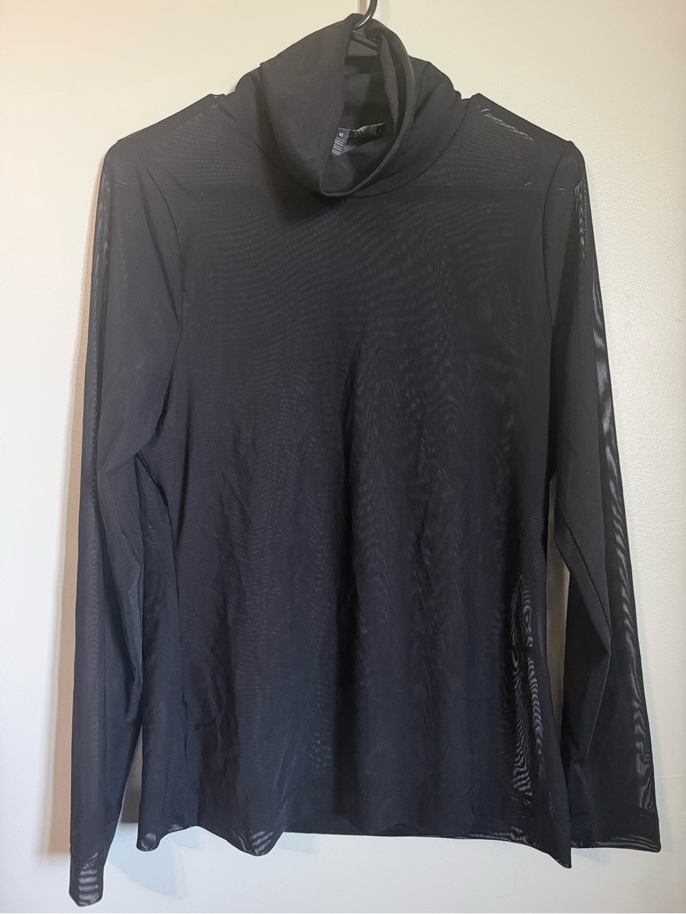 White House Black Market Black Sheer Mesh Long Sleeve Turtleneck Top Size M